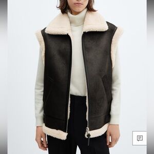 NWOT Mango Black and Cream Shearling Vest